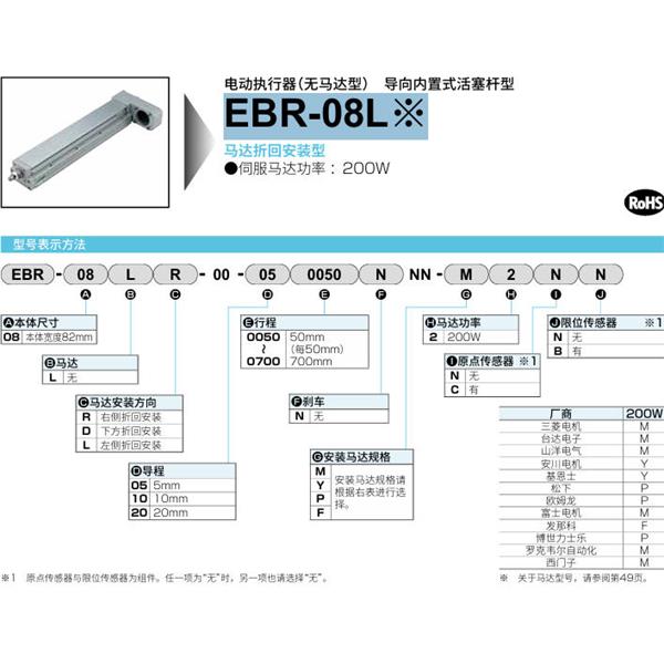 CKD喜開理電動執行器（無馬達型）滑塊型EBR-08LL-00-200050NNN-M2NN