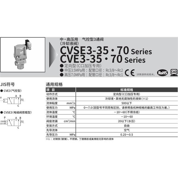 CKD喜開理中?高壓用氣控式3通閥CVE3-40A-35-0