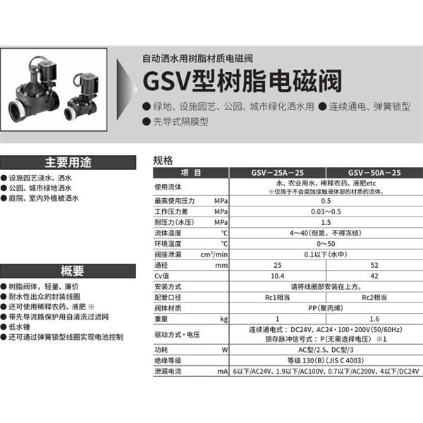 CKD喜開理自動灑水用樹脂制電磁閥GSV-50A-25-AC100V