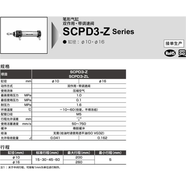 CKD喜開理筆形氣缸SCPD3-ZL-FA-10-100-T0H-R-I