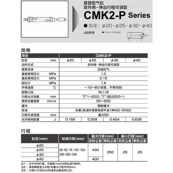 CKD喜開理緊固型氣缸CMK2-P-LS-32-50-25-J-I