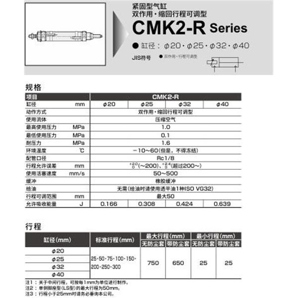 CKD喜開理緊固型氣缸CMK2-R-00-32-400-50-T5V-T-F-B2