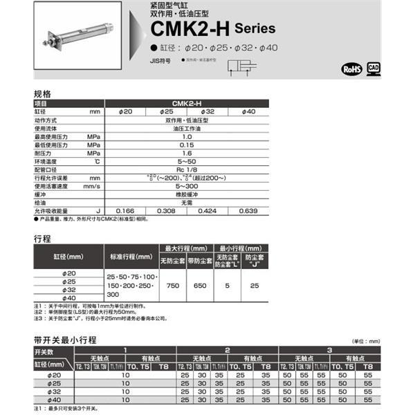 CKD喜開理緊固型氣缸CMK2-H-LB-20-100-JI