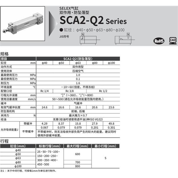CKD喜開理SELEX氣缸SCA2-Q2-TA-50B-100-H-SI