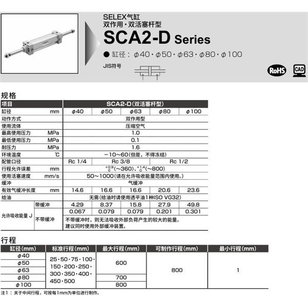 CKD喜開理SELEX氣缸SCA2-D-FA-63B-100-SI