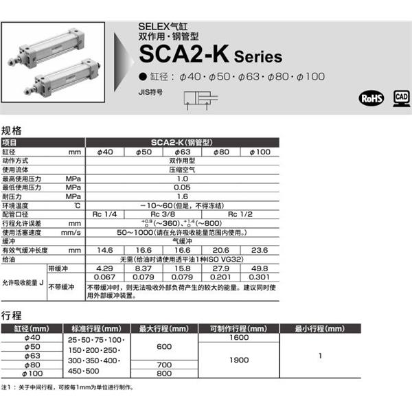 CKD喜開理SELEX氣缸SCA2-K-TE-100B-100-SI