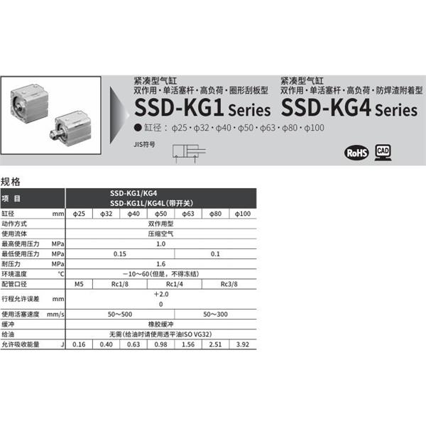 CKD喜開理超級緊湊型氣缸SSD-KG4L-100-10-T2YD-R-N-LB-I